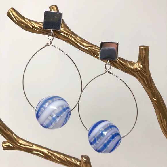 Artisan Wire Earrings w/ Blown Glass Beads - Picture 2 of 5